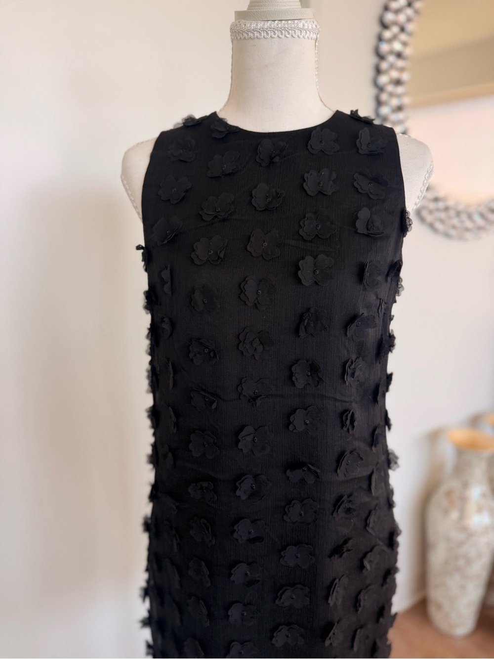 Karl Lagerfeld Black Floral Appliqué Shift Dress